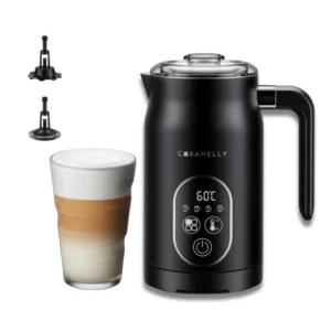 Caramelly FoamLatte Pro 4-in-1 Milk Frother (Hot & Cold) with Digital Display, Touch Panel, Temperature Control & Chocolate Stirring Attachment - New 2025 Model